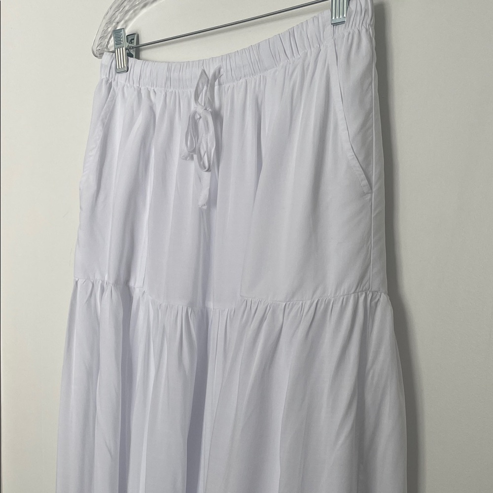 Splendid White Tiered Maxi Skirt with Drawstring